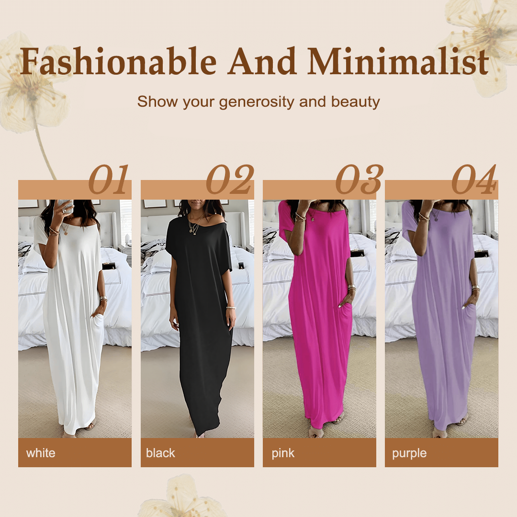 Seasonal bestseller with 50% off 🔥Women's Summer Casual Loose Solid Color Short-Sleeve Long Dress