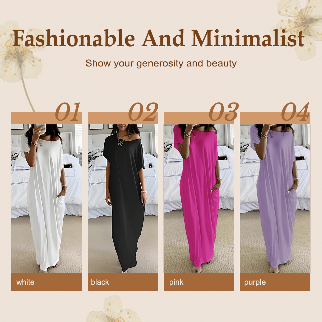 Seasonal bestseller with 50% off 🔥Women's Summer Casual Loose Solid Color Short-Sleeve Long Dress