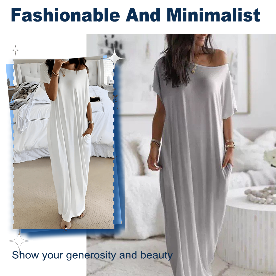 Seasonal bestseller with 50% off 🔥Women's Summer Casual Loose Solid Color Short-Sleeve Long Dress