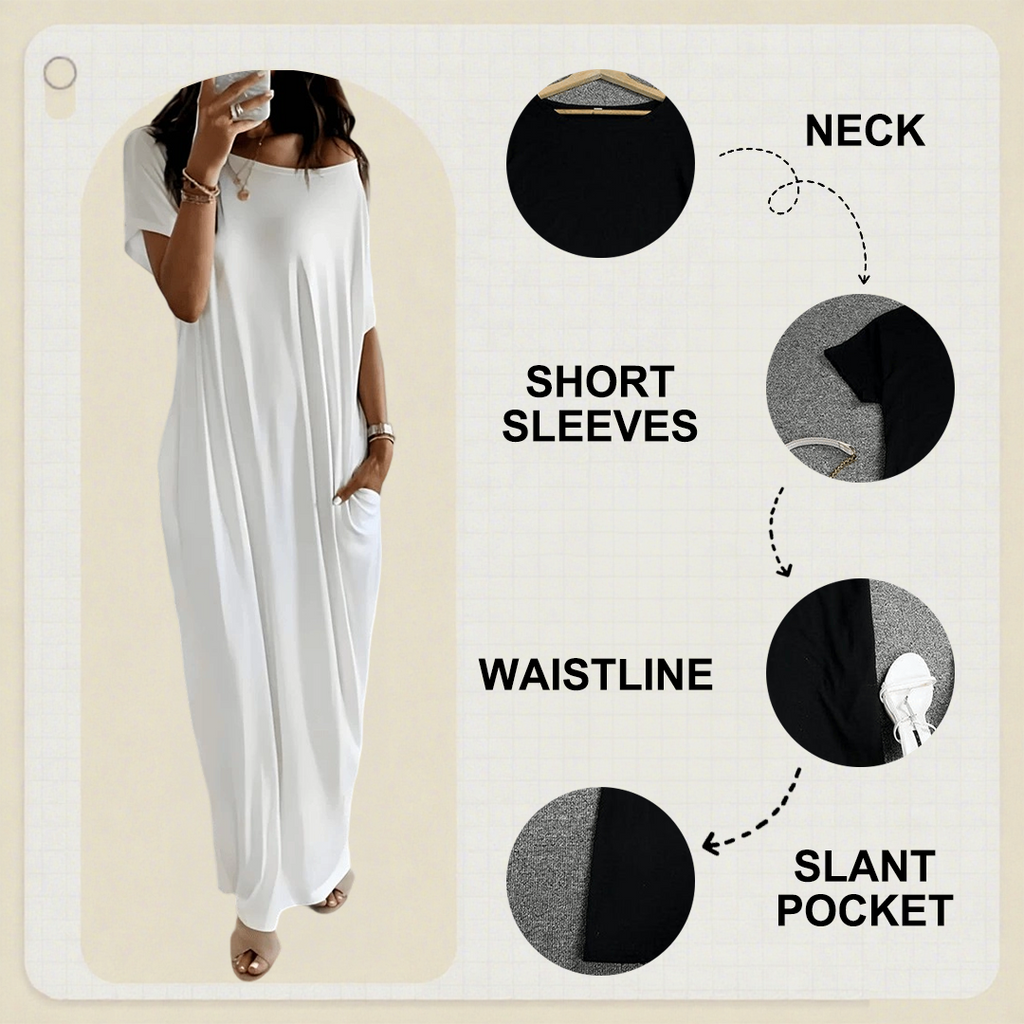 Seasonal bestseller with 50% off 🔥Women's Summer Casual Loose Solid Color Short-Sleeve Long Dress