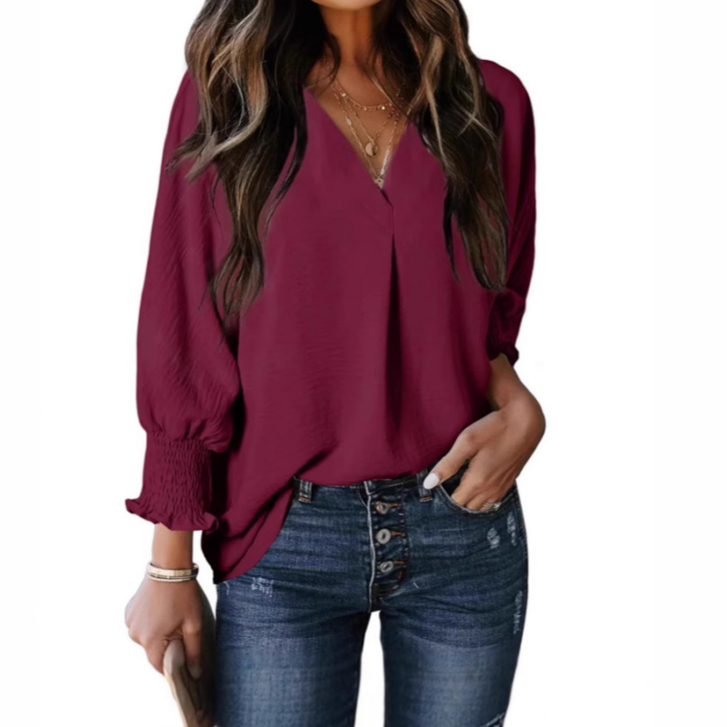 🔥2025 New arrivals - 50% OFF🌺V-Neck Casual 3/4 Sleeve Loose Shirt