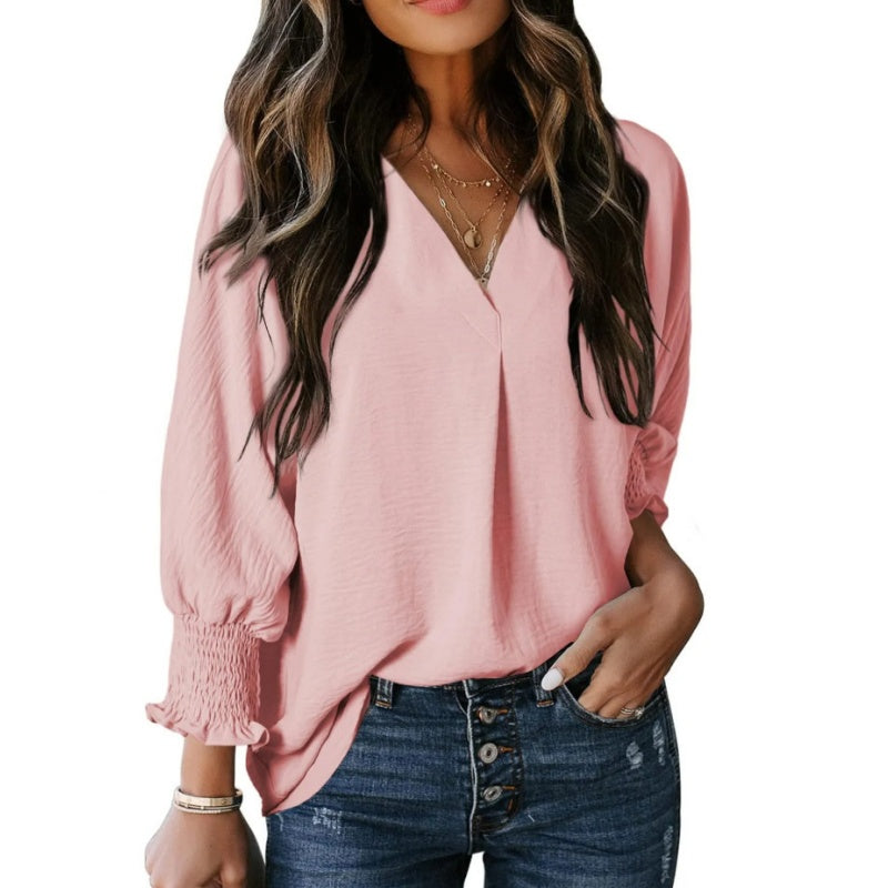 🔥2025 New arrivals - 50% OFF🌺V-Neck Casual 3/4 Sleeve Loose Shirt