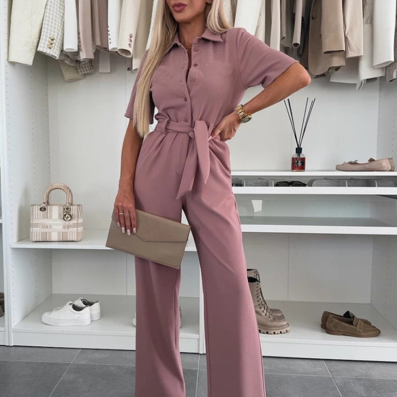 🌸Summer Sale -50% off🌸Women's Button-Down Jumpsuit with Waist Tie