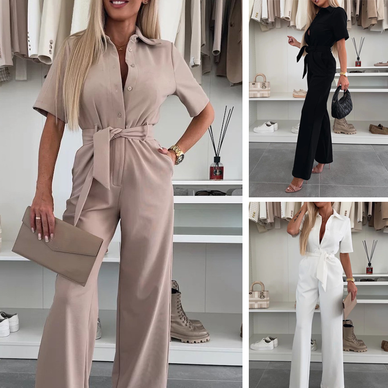🌸Summer Sale -50% off🌸Women's Button-Down Jumpsuit with Waist Tie