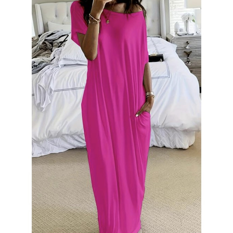 Seasonal bestseller with 50% off 🔥Women's Summer Casual Loose Solid Color Short-Sleeve Long Dress