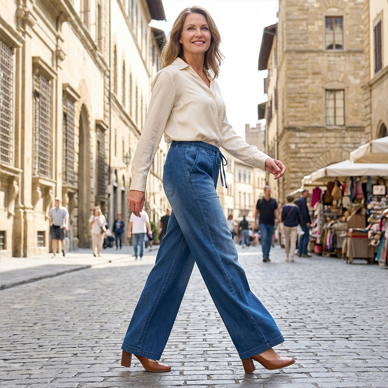 🥰Women's Drawstring Waist Wide-Leg Denim Jeans