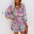 🎁2026 New Arrivals 50% OFF🌸 Women's V-Neck Long Sleeve Ruffle Hem Mini Dress