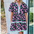 Women's Floral Puff-Sleeve Striped Mini Dress