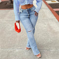 Curve-Enhancing High Waist Ripped Flare Jeans