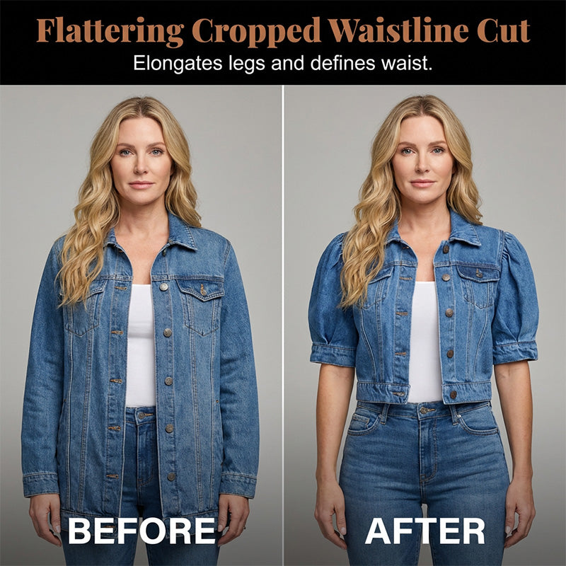 🧥 49% OFF NOW! ✨Women's Puff Short Sleeve Cropped Denim Jacket
