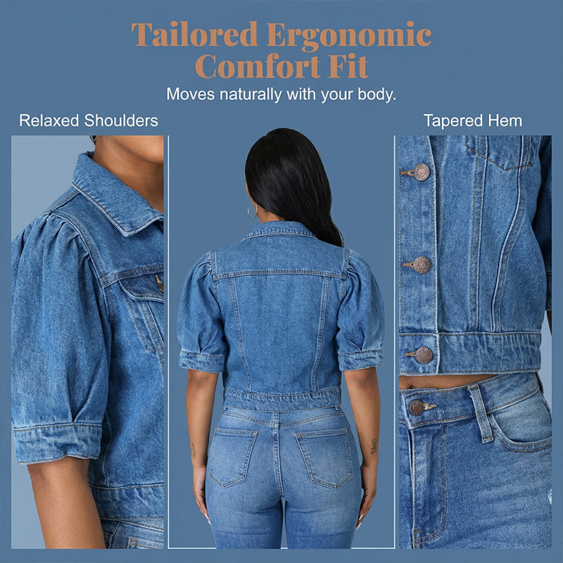 🧥 49% OFF NOW! ✨Women's Puff Short Sleeve Cropped Denim Jacket