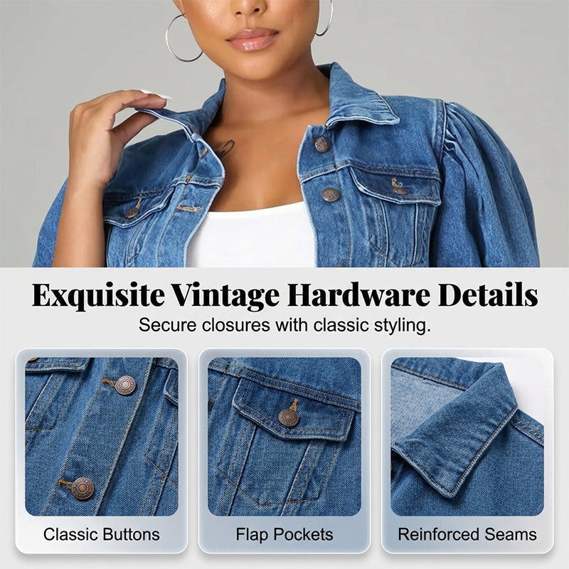 🧥 49% OFF NOW! ✨Women's Puff Short Sleeve Cropped Denim Jacket