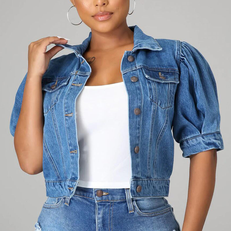 🧥 49% OFF NOW! ✨Women's Puff Short Sleeve Cropped Denim Jacket