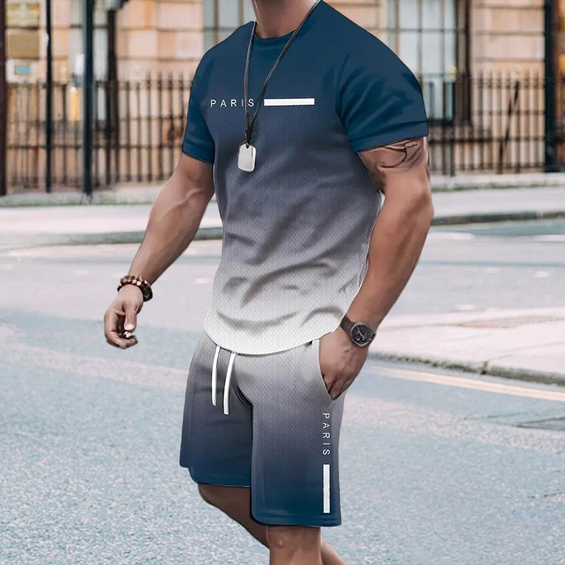 🌈 LIMITED-TIME 50% OFF! 👕 Men's Gradient Color 2-Piece Set – T-Shirt & Shorts, Breathable, Relaxed Fit 🩳