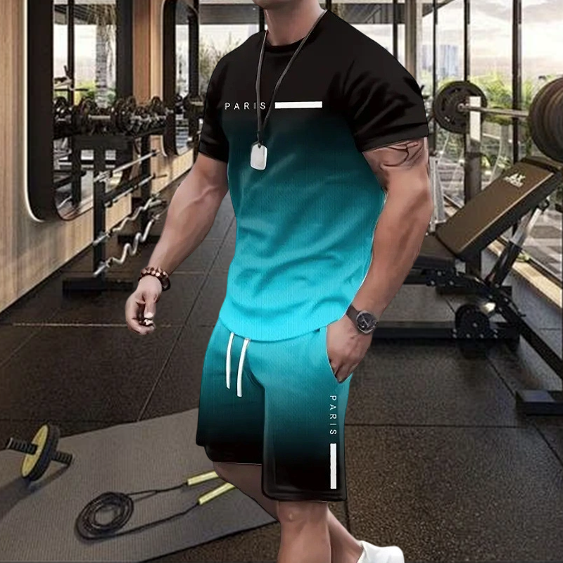 🌈 LIMITED-TIME 50% OFF! 👕 Men's Gradient Color 2-Piece Set – T-Shirt & Shorts, Breathable, Relaxed Fit 🩳