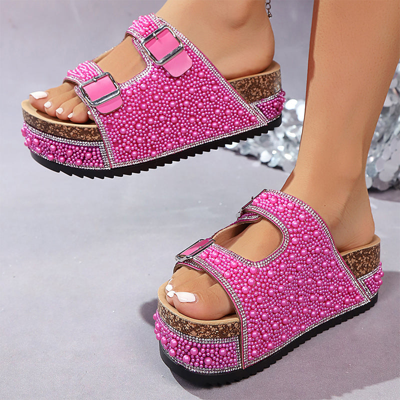 👡 50% OFF! ✨ Sandals with Double Buckles & Cork Heels – Elegant Design, Comfortable Fit & Perfect for a Stylish Summer Look 💎