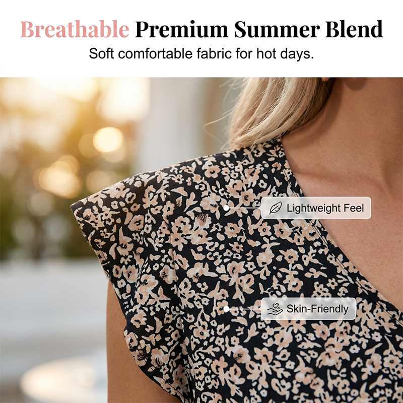 Women's Summer V-Neck Ruffle Sleeve Floral Peplum Top